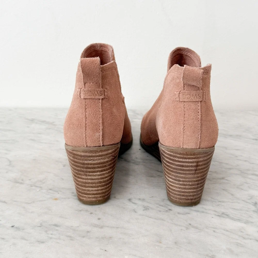 Boho TOMS Kallie Suede Wedge Ankle Booties 8.5 Dusty Rose‎ Pink Side Cutout